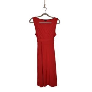 TALBOTS $129‎ Sleeveless V-Neck Tie-Waist Swing Dress Red PS